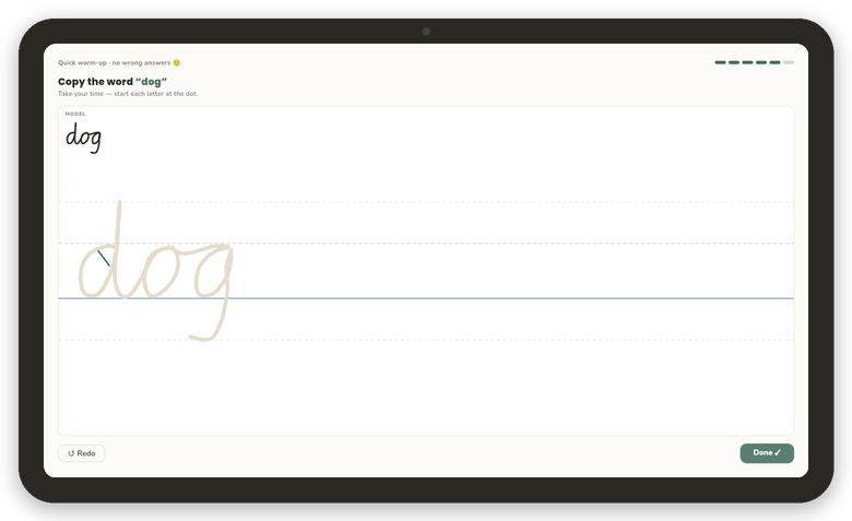 Copying the word dog in cursive