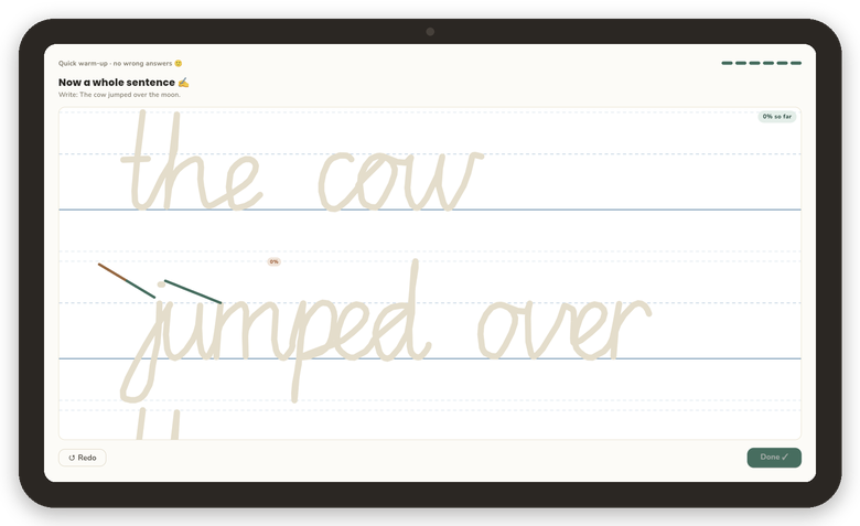 Sentence practice on ruled guide lines